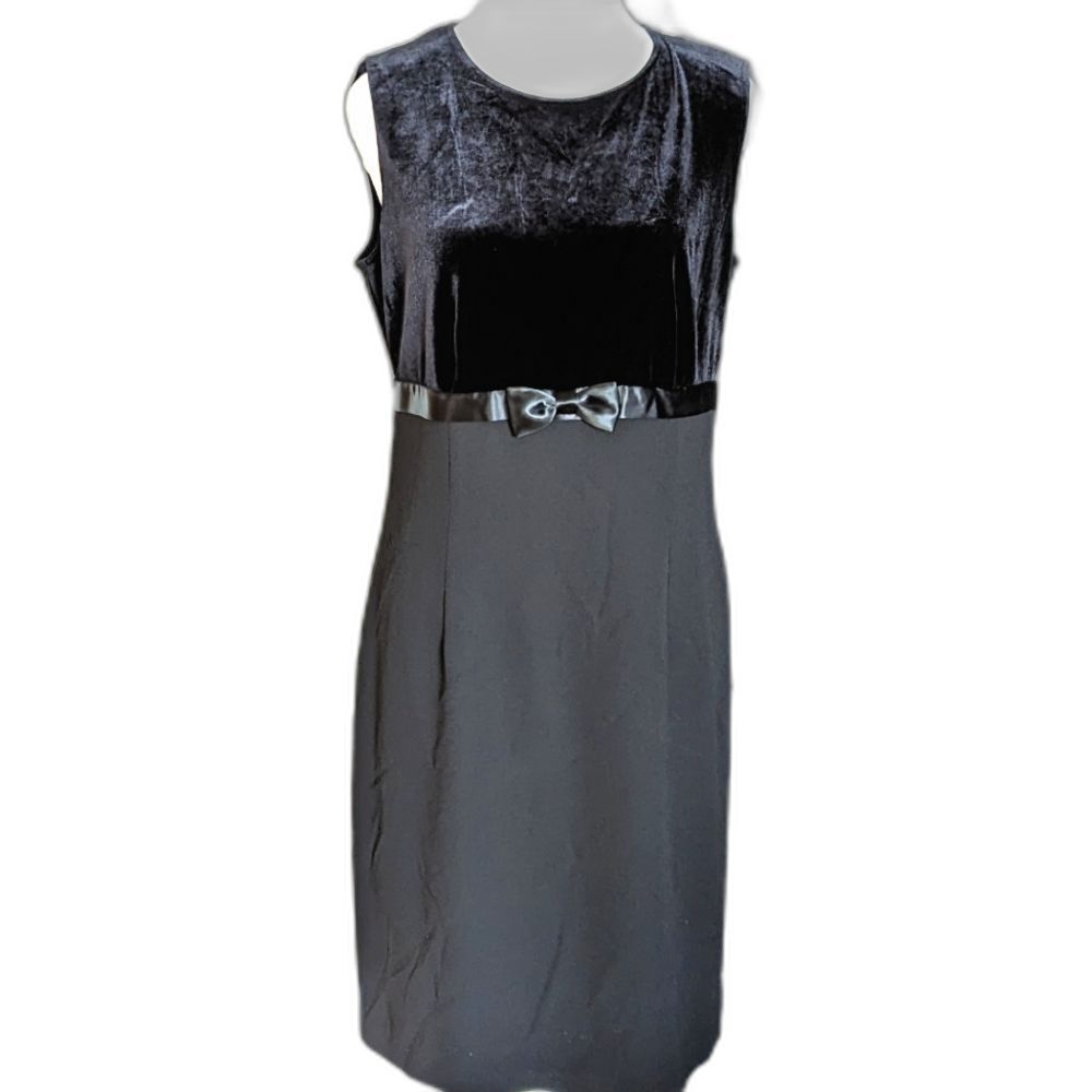 YVES Cossette Depeche Mode Vintage Black Velvet Bow Cocktail Midi Dress Size 10